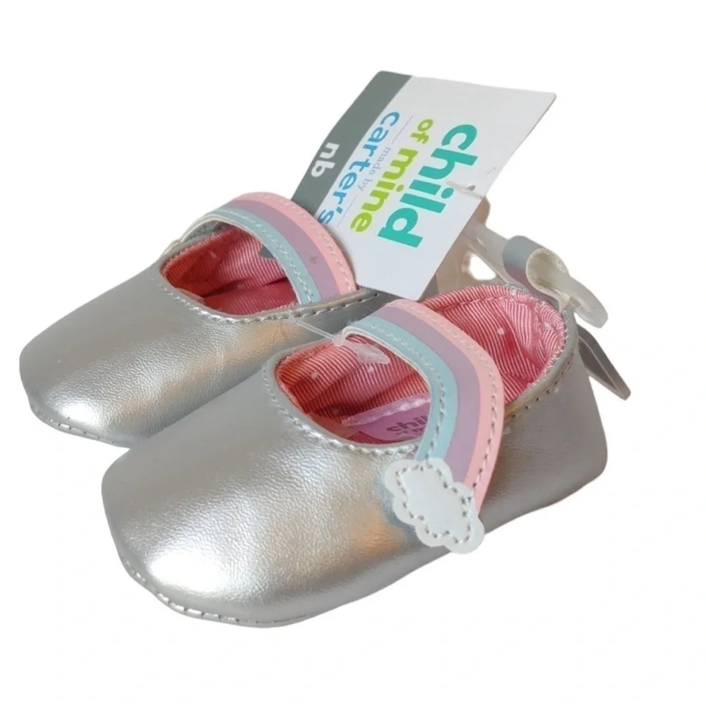 NWT Child of mine  baby girls soft sole shoes newborn size​​​​​​​​​